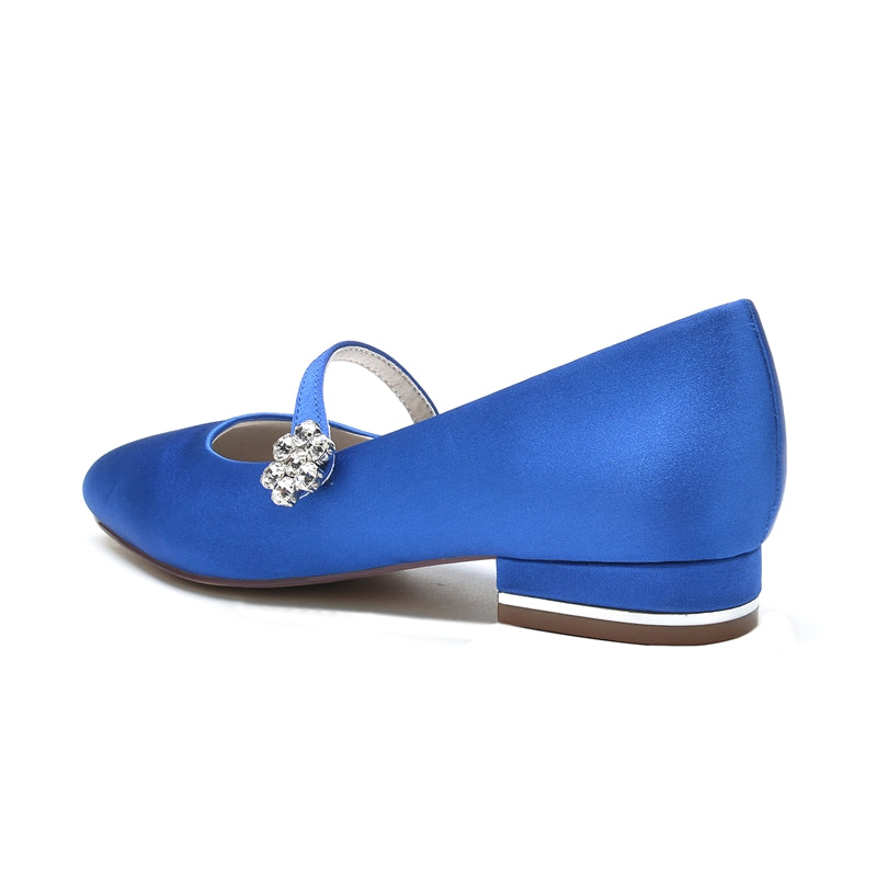 Women's Wedding Shoes Round Toe Low Heel Retro Bridal Shoes with Instep Strap & Rhinestone