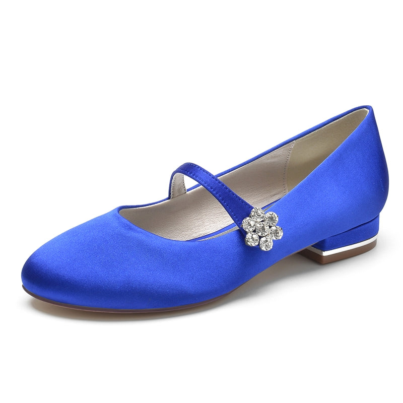 Women's Wedding Shoes Round Toe Low Heel Retro Bridal Shoes with Instep Strap & Rhinestone