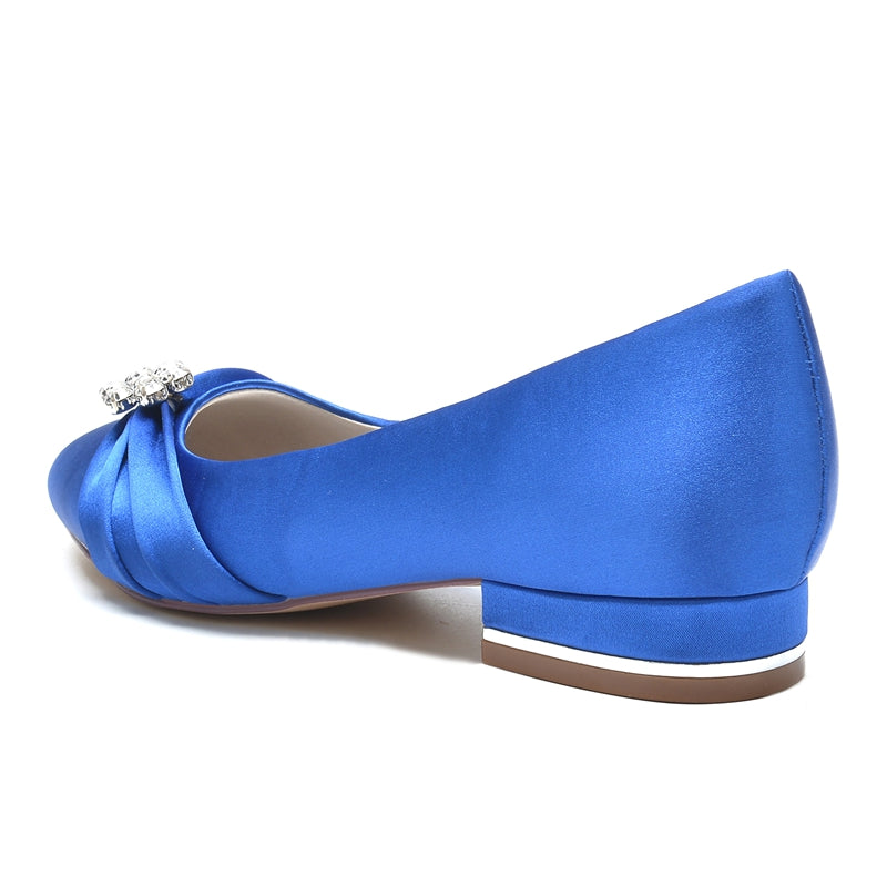 Women's Wedding Shoes Closed Toe Square Heel Elegant Bridal Shoes with Ruffles & Rhinestone