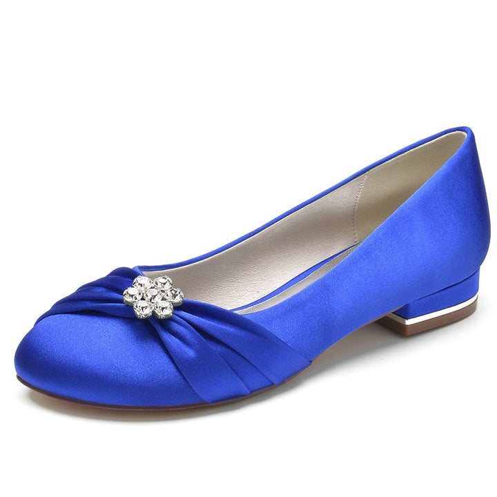 Women's Wedding Shoes Closed Toe Square Heel Elegant Bridal Shoes with Ruffles & Rhinestone