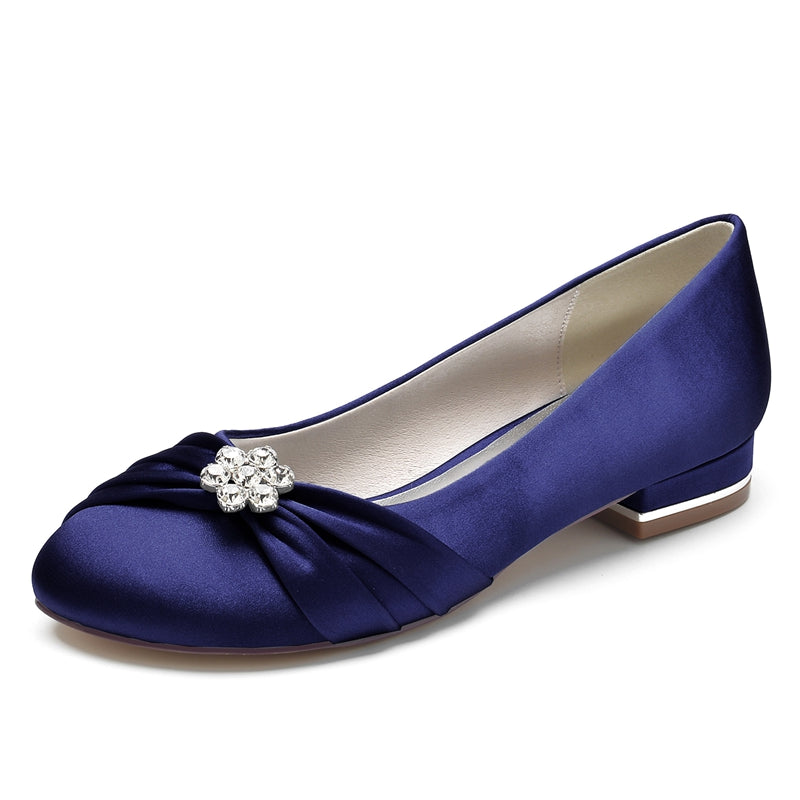 Women's Wedding Shoes Closed Toe Square Heel Elegant Bridal Shoes with Ruffles & Rhinestone