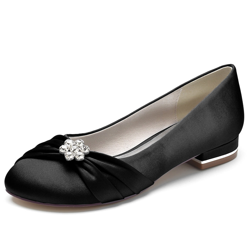 Women's Wedding Shoes Closed Toe Square Heel Elegant Bridal Shoes with Ruffles & Rhinestone