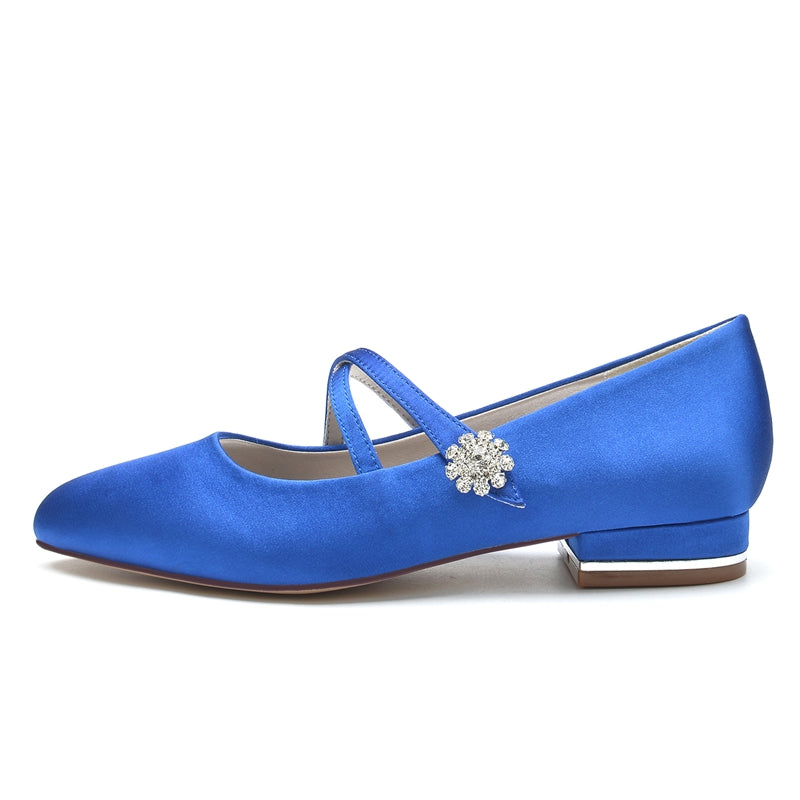 Women's Wedding Shoes Closed Toe Low Heel Crossed Straps Comfortable Bridal Shoes with Crystal