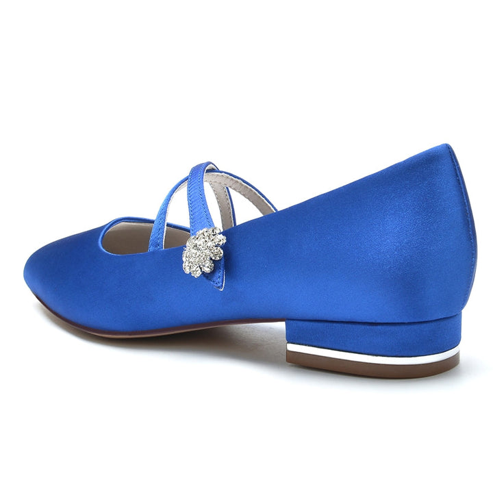 Women's Wedding Shoes Closed Toe Low Heel Crossed Straps Comfortable Bridal Shoes with Crystal