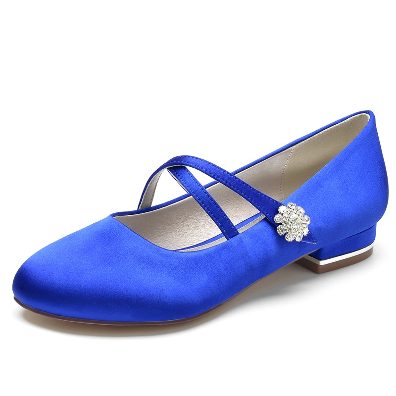 Women's Wedding Shoes Closed Toe Low Heel Crossed Straps Comfortable Bridal Shoes with Crystal