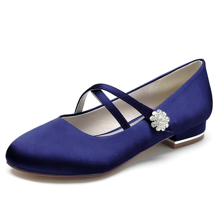 Women's Wedding Shoes Closed Toe Low Heel Crossed Straps Comfortable Bridal Shoes with Crystal