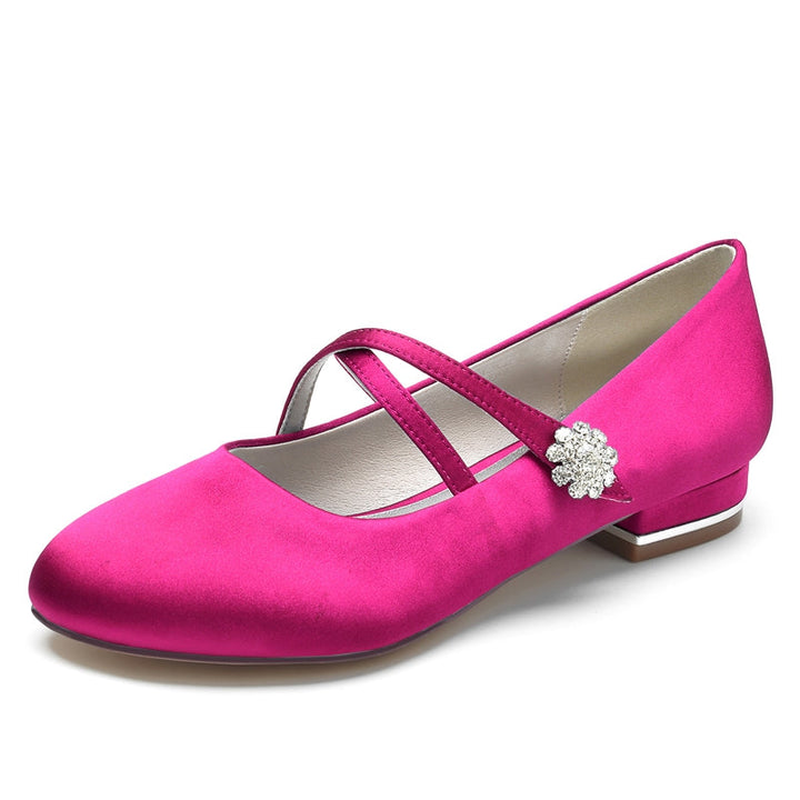 Women's Wedding Shoes Closed Toe Low Heel Crossed Straps Comfortable Bridal Shoes with Crystal