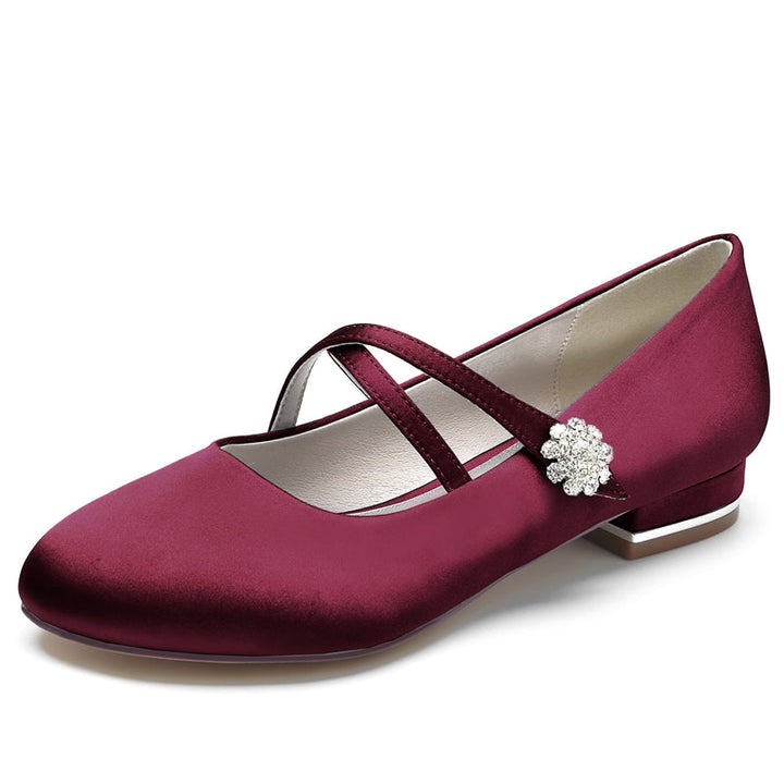 Women's Wedding Shoes Closed Toe Low Heel Crossed Straps Comfortable Bridal Shoes with Crystal