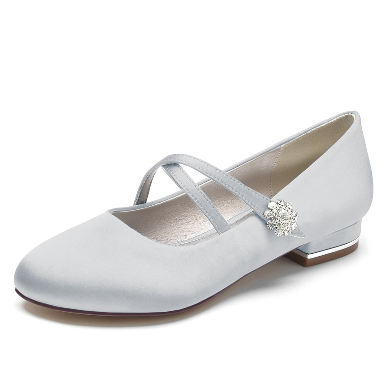 Women's Wedding Shoes Closed Toe Low Heel Crossed Straps Comfortable Bridal Shoes with Crystal