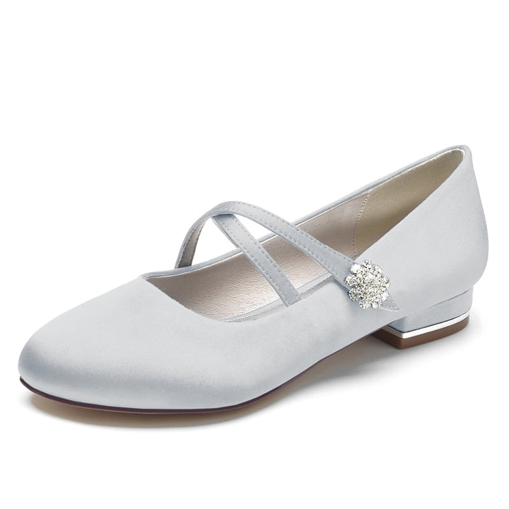 Women's Wedding Shoes Closed Toe Low Heel Crossed Straps Comfortable Bridal Shoes with Crystal