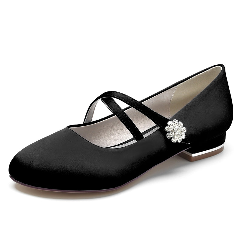 Women's Wedding Shoes Closed Toe Low Heel Crossed Straps Comfortable Bridal Shoes with Crystal