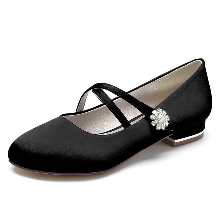 Women's Wedding Shoes Closed Toe Low Heel Crossed Straps Comfortable Bridal Shoes with Crystal