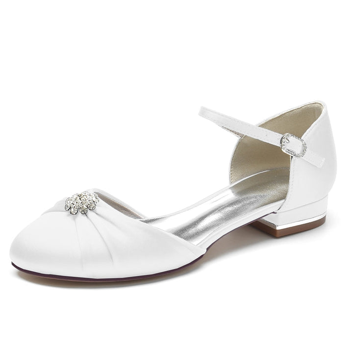 Women's Wedding Shoes Closed Toe Stylish Buckle Bridal Shoes with Rhinestone & Ruffles