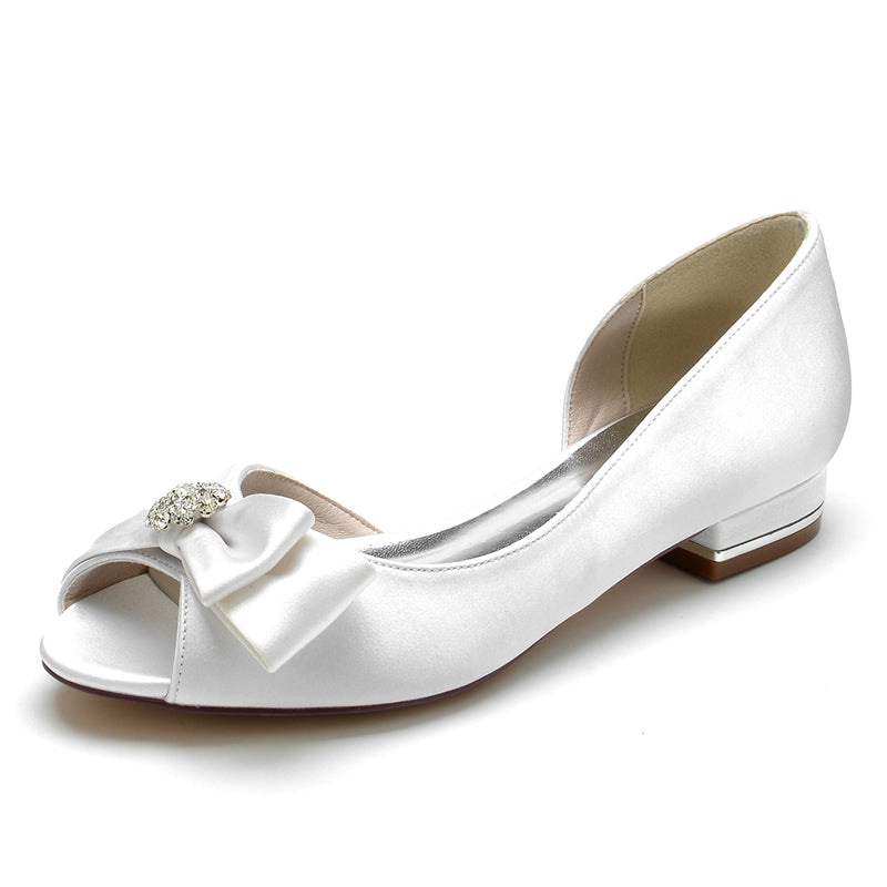 Women's Wedding Shoes Peep Toe High-End Bridal Shoes with Rhinestone & Bow