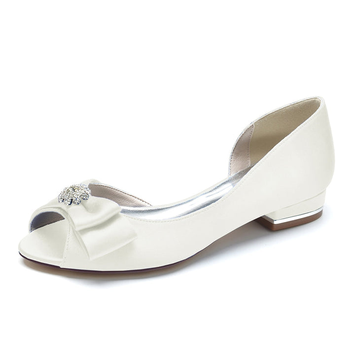 Women's Wedding Shoes Peep Toe High-End Bridal Shoes with Rhinestone & Bow