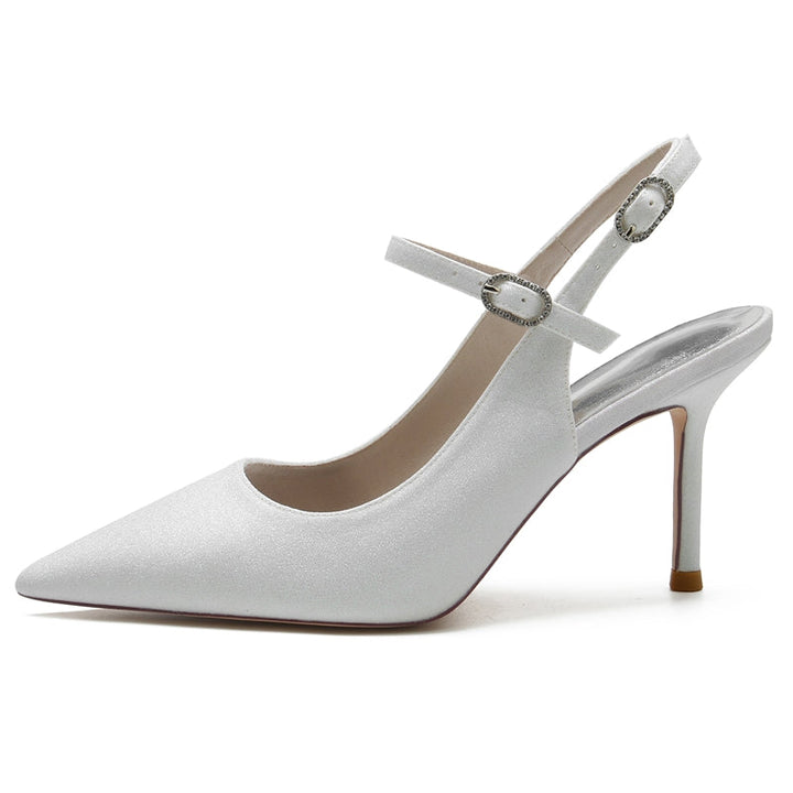 Women's Wedding Shoes Pointed Toe High Heel Stretch Glitter Luxurious Buckle Bridal Shoes