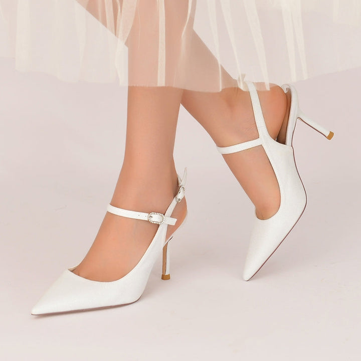 Women's Wedding Shoes Pointed Toe High Heel Stretch Glitter Luxurious Buckle Bridal Shoes
