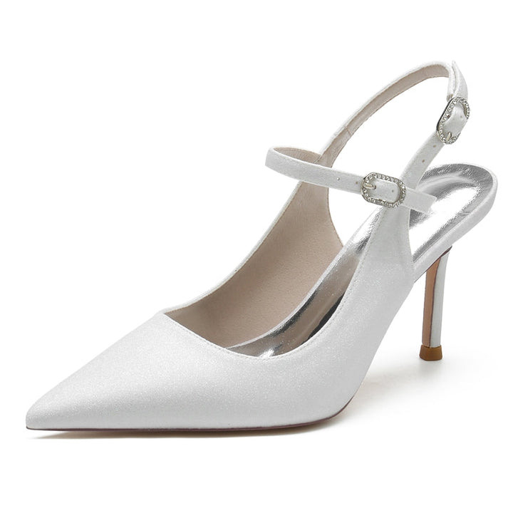 Women's Wedding Shoes Pointed Toe High Heel Stretch Glitter Luxurious Buckle Bridal Shoes