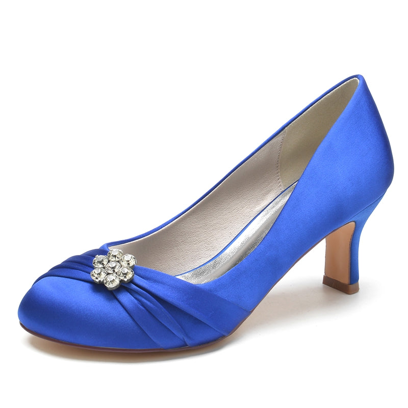 Women's Wedding Shoes Round Toe Mid Heel Comfortable Bridal Shoes with Rhinestone & Ruffles