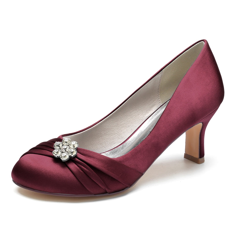 Women's Wedding Shoes Round Toe Mid Heel Comfortable Bridal Shoes with Rhinestone & Ruffles