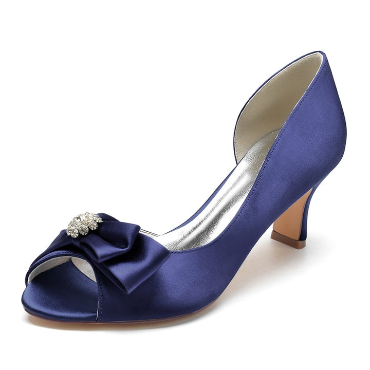 Women's Wedding Shoes Open Toe Mid Heel Delicate Bridal Shoes with Rhinestone & Bow