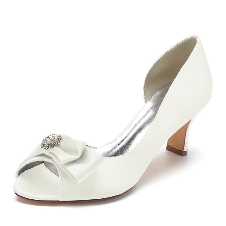 Women's Wedding Shoes Open Toe Mid Heel Delicate Bridal Shoes with Rhinestone & Bow