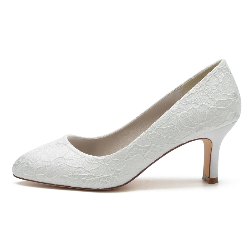Women's Wedding Shoes Round Toe Mid Heel Lace Minimalism Bridal Shoes