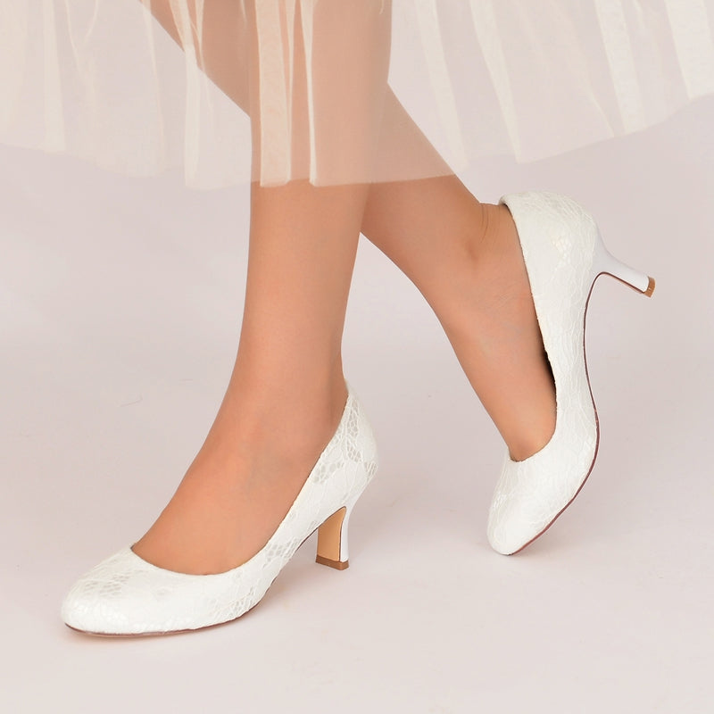 Women's Wedding Shoes Round Toe Mid Heel Lace Minimalism Bridal Shoes