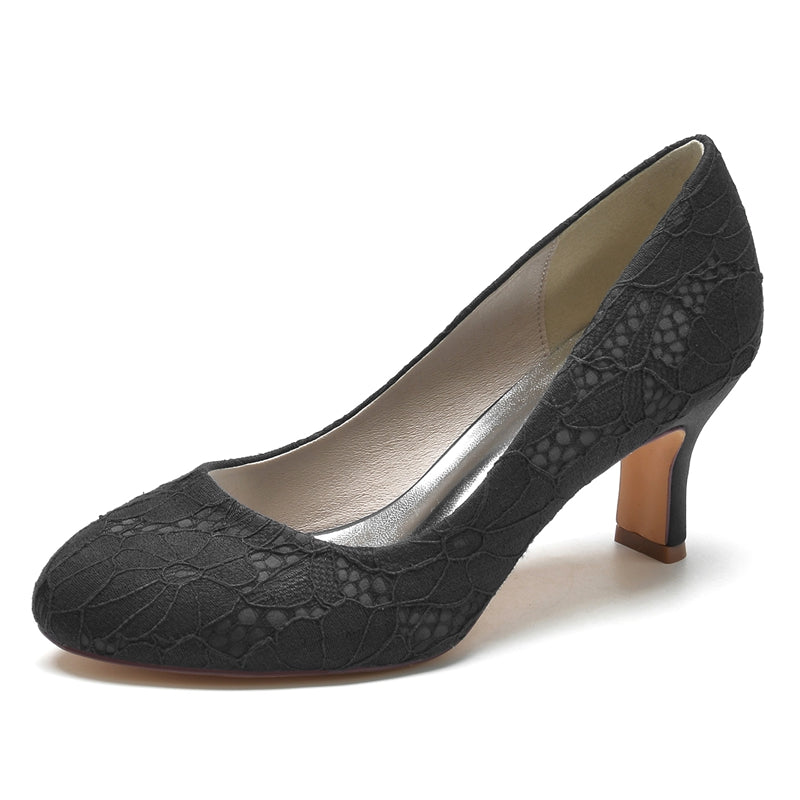 Women's Wedding Shoes Round Toe Mid Heel Lace Minimalism Bridal Shoes