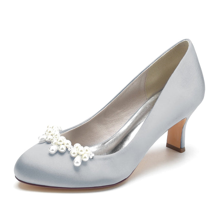 Women's Wedding Shoes Dark Blue Round Toe Delicate Pearl Elegant Bridal Shoes
