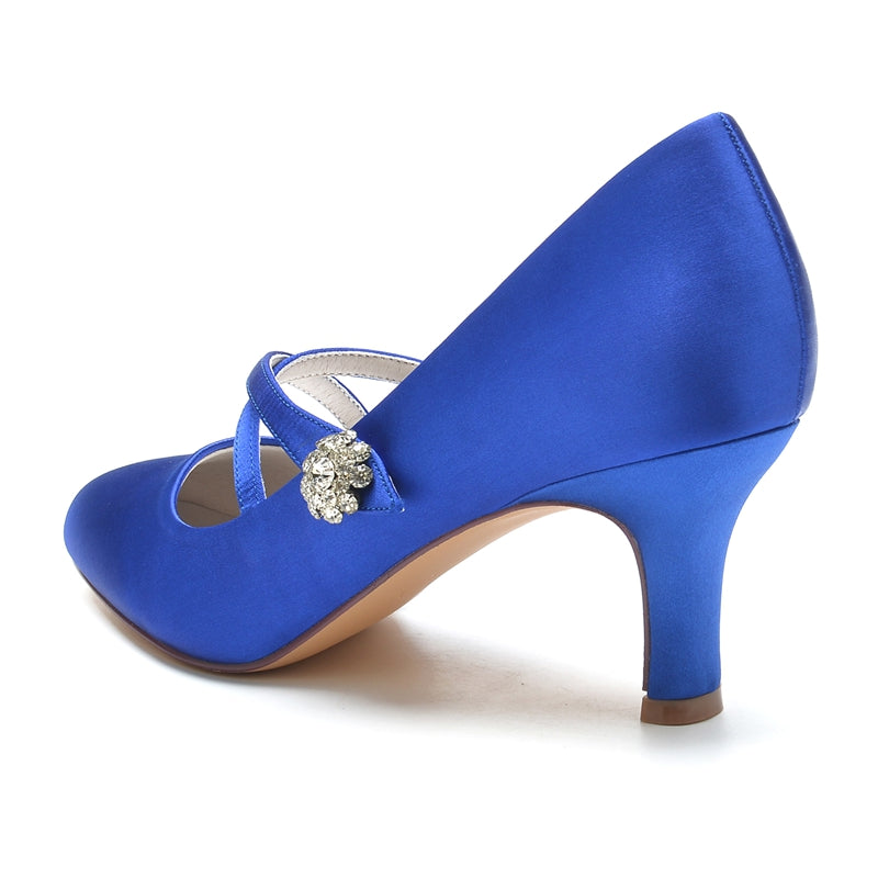 Women's Wedding Shoes Round Toe Mid Heel Crossed Straps Stylish Bridal Shoes with Rhinestone