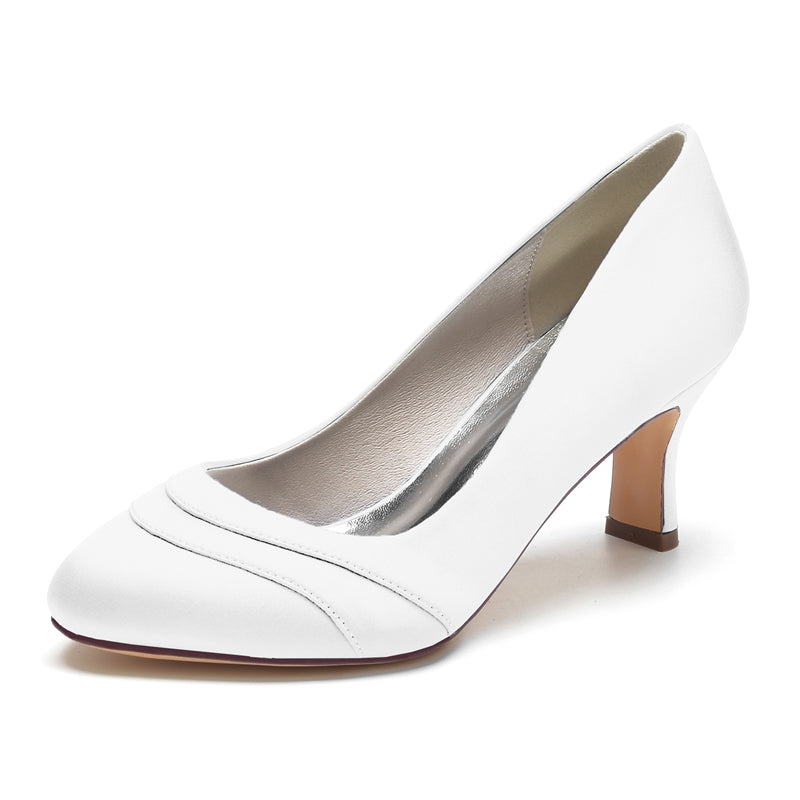 Women's Wedding Shoes Closed Toe Mid Heel Wave Simple Bridal Shoes