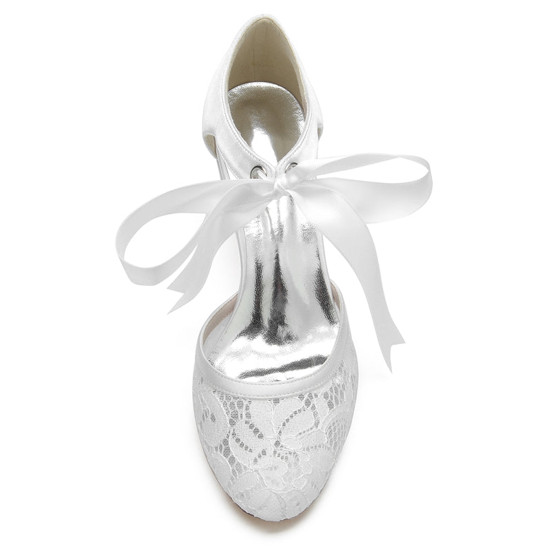 Women's Wedding Shoes Black Round Toe Mid Heel Elegant Bridal Shoes with Bow Straps