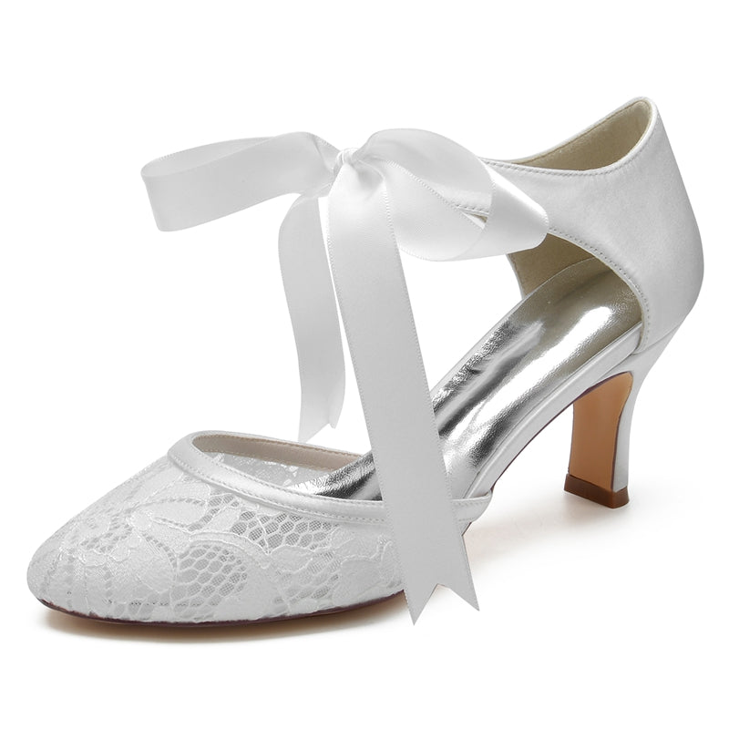 Women's Wedding Shoes Black Round Toe Mid Heel Elegant Bridal Shoes with Bow Straps