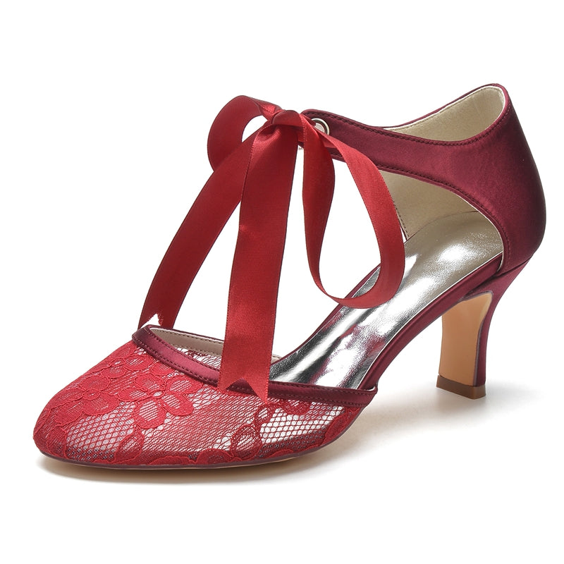 Women's Wedding Shoes Black Round Toe Mid Heel Elegant Bridal Shoes with Bow Straps