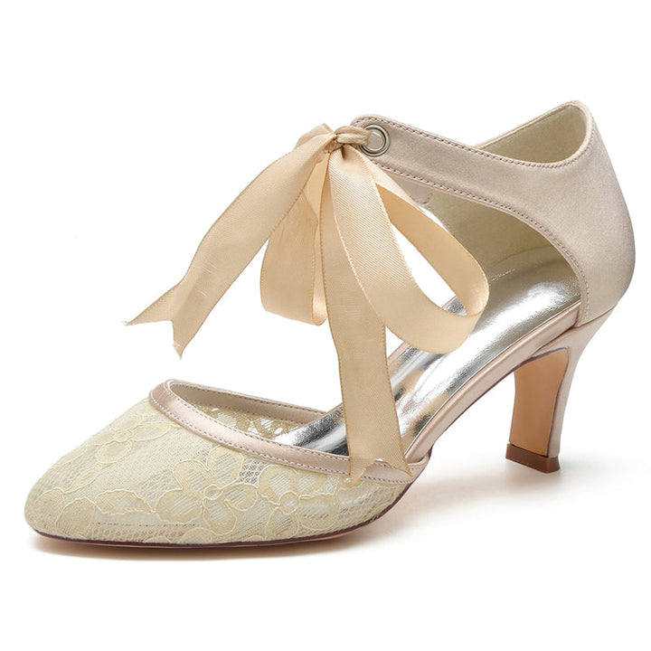 Women's Wedding Shoes Black Round Toe Mid Heel Elegant Bridal Shoes with Bow Straps