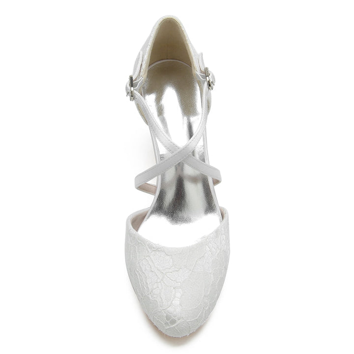 Women's Wedding Shoes Pointed Toe Mid Heel Crossed Straps Elegant Buckle Bridal Shoes