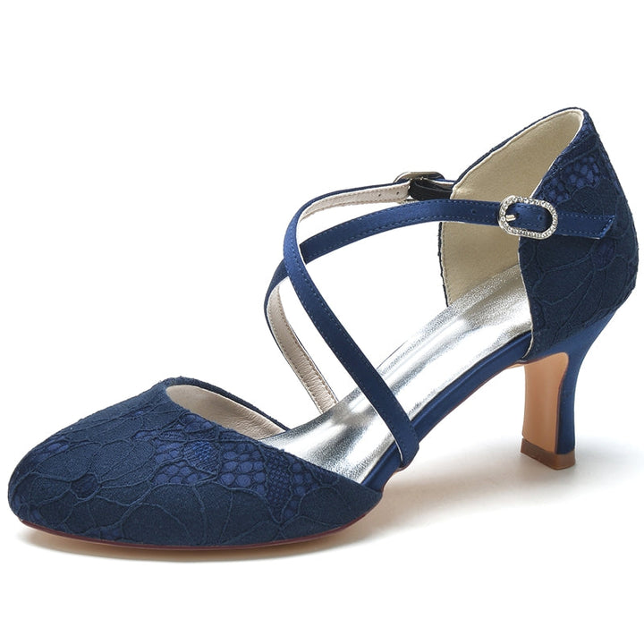 Women's Wedding Shoes Pointed Toe Mid Heel Crossed Straps Elegant Buckle Bridal Shoes