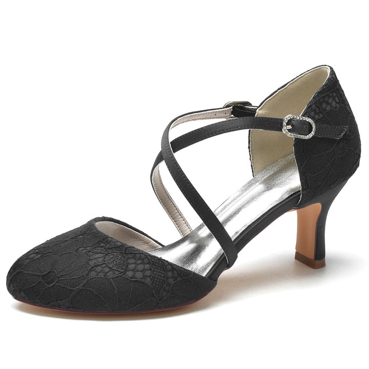 Women's Wedding Shoes Pointed Toe Mid Heel Crossed Straps Elegant Buckle Bridal Shoes