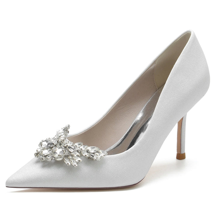 Women's Wedding Shoes White Pointed Toe High Heel Chic Bridal Shoes with Rhinestone