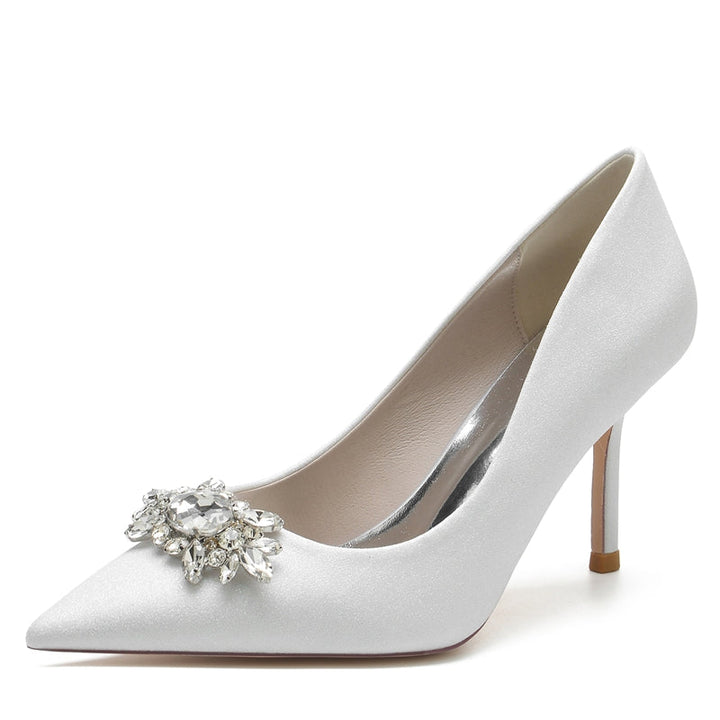 Women's Wedding Shoes White Closed Toe Sparkling Stretch Glitter Bridal Shoes with Rhinestone