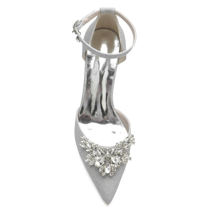 Women's Wedding Shoes White Pointed Toe Sparkling Buckle Bridal Shoes with Rhinestone