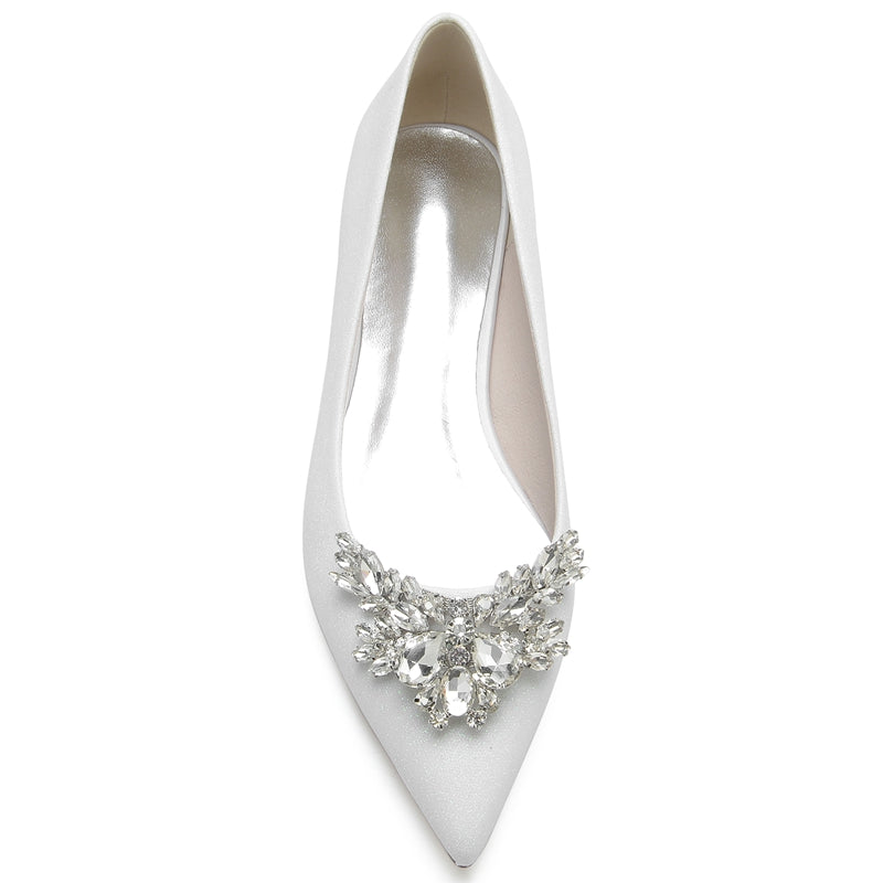 Women's Wedding Shoes White Closed Toe Low Heel Classic Bridal Shoes with Delicate Rhinestone