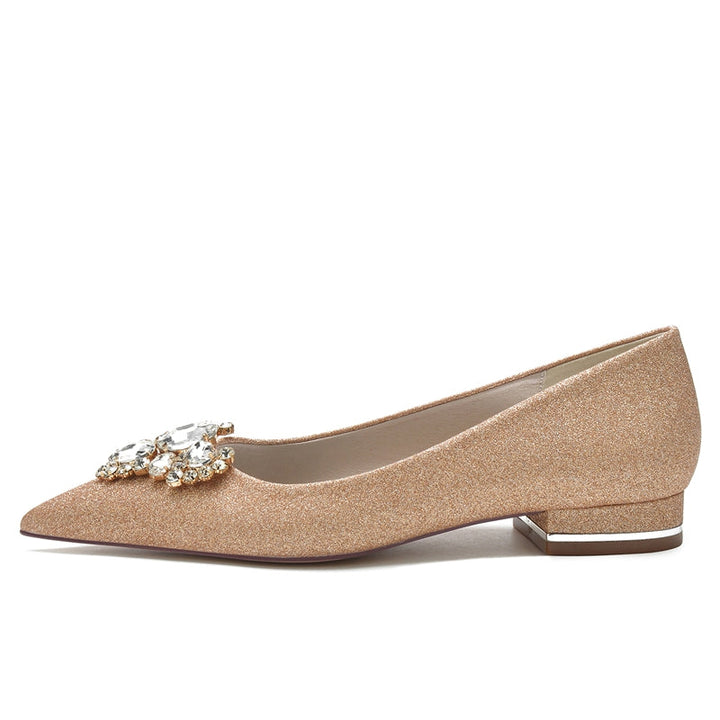 Women's Wedding Shoes Closed Toe Flat Heel Elegant Bridal Shoes with Rhinestone