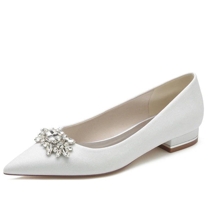 Women's Wedding Shoes Pointed Toe Flat Heel Sparkling Bridal Shoes with Rhinestone