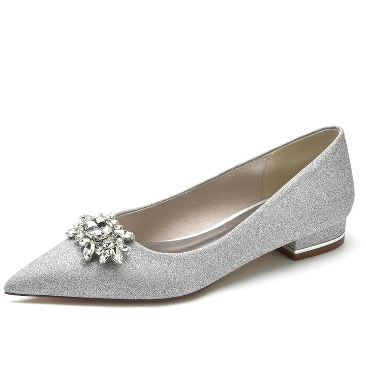Women's Wedding Shoes Pointed Toe Flat Heel Sparkling Bridal Shoes with Rhinestone