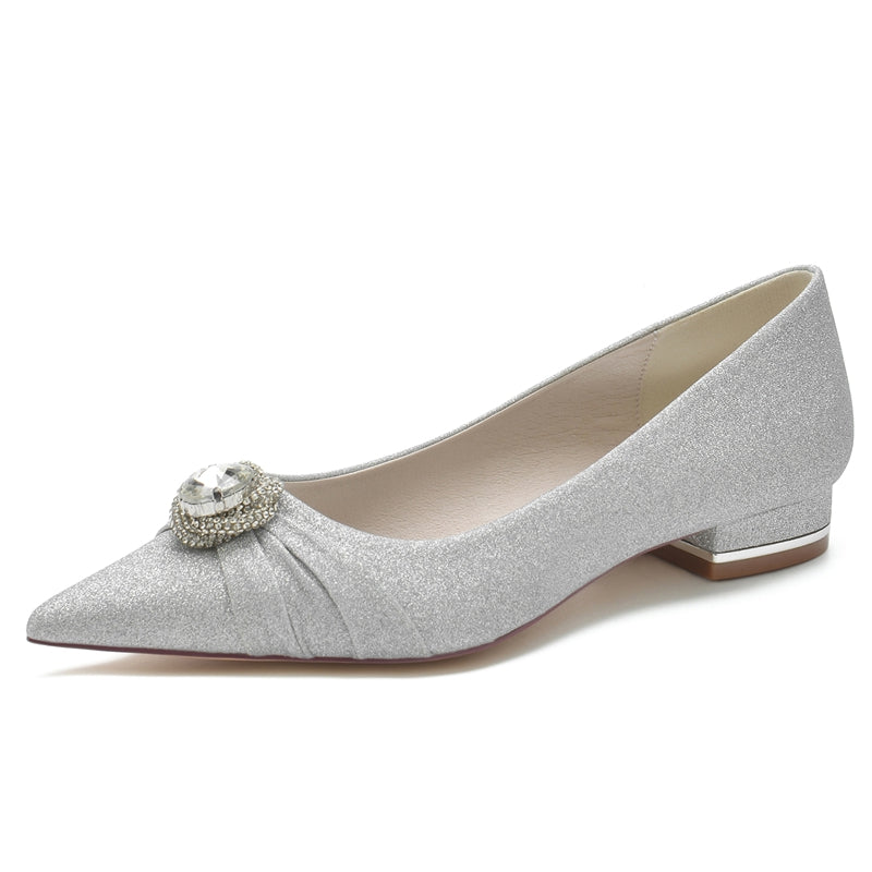 Women's Wedding Shoes Pointed Toe Elegant Bridal Shoes with Rhinestone & Beadings & Ruffles