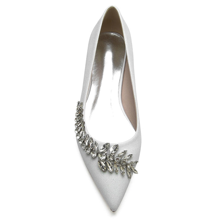 Women's Wedding Shoes Pointed Toe Square Heel Stylish Bridal Shoes with Asymmetrical Rhinestone