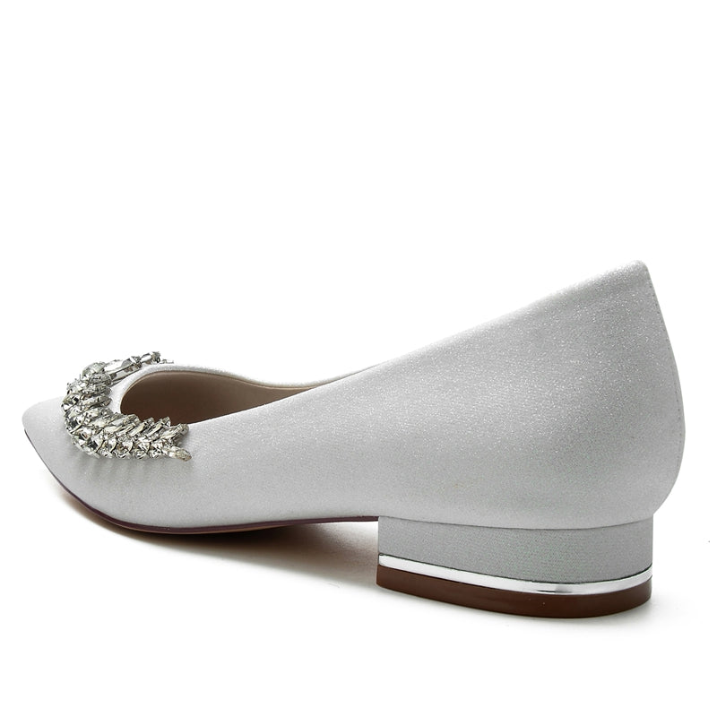 Women's Wedding Shoes Pointed Toe Square Heel Stylish Bridal Shoes with Asymmetrical Rhinestone