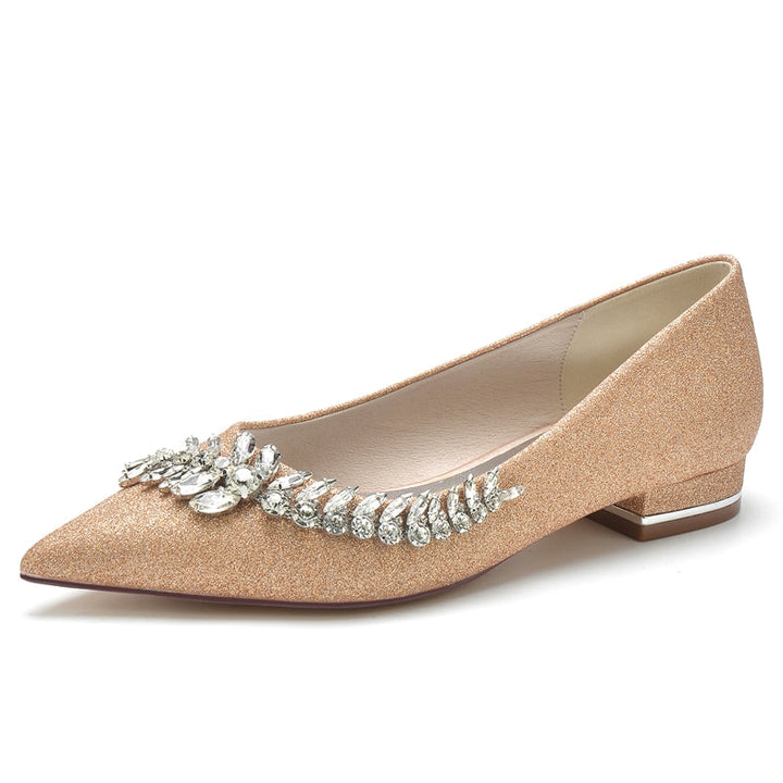 Women's Wedding Shoes Pointed Toe Square Heel Stylish Bridal Shoes with Asymmetrical Rhinestone